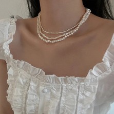 Retro Tatlı Su Inci Kolye Kadın Fransız Basit Zarif Moda Zincir Kolyeler (Yurt Dışından)
