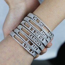Gümüş Rengi 5A Kübik Zirkonyum Cz Mini Zirkonyum 26 Baş Harfli Kendin Yap Isim Harfli Bilezik Kaydırıcı Alfabe Kendin Yap Bilezik Erkek Kadın Takı (Yurt Dışından)