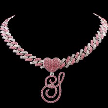 Hip Hop Bling Pembe El Yazısı Ilk Harf Küba Kolye Kadınlar Için Buzlu Outlanı Küba Kolye Gerdanlık Takı (Yurt Dışından)