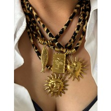 Peri'sbox Avrupa ve Amerika Atılı Altın Kaplama Kalp Güneş Kolye Kolye Vintage Trend Leopar Baskı Kolye Kadınlar Için (Yurt Dışından)