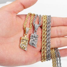 Isa Mesih Parçası Kafa Yüz Kolye Erkekler Için Buzlu Out Kaliteli Kristal Charm Kolye Zinciri ile Hip Hop Takı (Yurt Dışından)