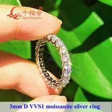 0.1ct 3mm Yuvarlak D Vvs Moissanite Tam Sonsuzluk Bandı Yüzük 925 Ayar Gümüş Takı Erkek Kadın Nişan Hediyesi Parti Buluşma (Yurt Dışından)