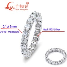 0.1ct 3mm Yuvarlak D Vvs Moissanite Tam Sonsuzluk Bandı Yüzük 925 Ayar Gümüş Takı Erkek Kadın Nişan Hediyesi Parti Buluşma (Yurt Dışından)