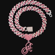 OEM Hip Hop Bling Pembe El Yazısı Ilk Harf Küba Kolye Kadınlar Için Buzlu Outlanı Küba Kolye Gerdanlık Takı (Yurt Dışından)