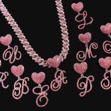 OEM Hip Hop Bling Pembe El Yazısı Ilk Harf Küba Kolye Kadınlar Için Buzlu Outlanı Küba Kolye Gerdanlık Takı (Yurt Dışından)