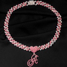 OEM Hip Hop Bling Pembe El Yazısı Ilk Harf Küba Kolye Kadınlar Için Buzlu Outlanı Küba Kolye Gerdanlık Takı (Yurt Dışından)