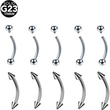 10 Adet G23 Titanyum Kaş Muz Piercing Iç Dişli ve Dış Dişli Kavisli Barbell Dudak Halkası Rahat Daith Helix Rook Küpe (Yurt Dışından)