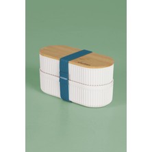 Ironika 1000 ml Bambu Kapaklı Lunch Box 2 Katlı Bölmeli Yemek Beslenme Kutusu Saklama Kabı Mavi
