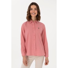 U.S. Polo Assn. Kadın Pembe Keten Karışımlı Uzun Kollu Basic Gömlek 50298098-VR041