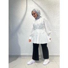 Henza Etek Ucu Pileli Gömlek Beyaz