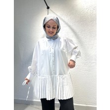 Henza Etek Ucu Pileli Gömlek Beyaz
