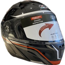 Siyah Renk Kırmızı Detaylı Kask  Çene Açılır - Tam Kask Vizörlü ve Intercom Takma Yuvalı