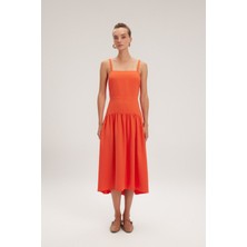 adL Büzgülü  Midi Boy Elbise