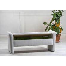 Nisa Puf Sandıklı Beyaz Keten Bench