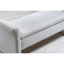 Nisa Puf Sandıklı Beyaz Keten Bench