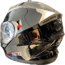 Motorsiklet Kaskı Crn Parlak Siyah - Gri Kask Çene Açılır-Tam Kask Vizörlü ve Intercom Takma Yuvalı