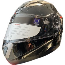 Motorsiklet Kaskı Crn Parlak Siyah - Gri Kask Çene Açılır-Tam Kask Vizörlü ve Intercom Takma Yuvalı