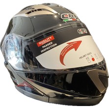 Motorsiklet Kaskı Crn Parlak Siyah - Gri Kask Çene Açılır-Tam Kask Vizörlü ve Intercom Takma Yuvalı