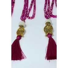 Fuşya Hediyelik Laleli Püsküllü Kristal Boncuklu 99 Lu Namaz Tesbihi ( Mevlüt-Sünnet-Hac-Umre)