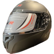 Motorsiklet Kask Crn Mat Siyah-Gri  Çene Açılır-Tam Kask Vizörlü ve Intercom Takma Yuvalı