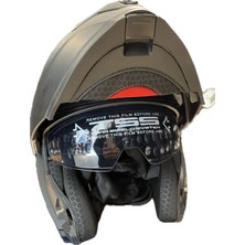 Motorsiklet Kask Crn Mat Siyah-Gri  Çene Açılır-Tam Kask Vizörlü ve Intercom Takma Yuvalı