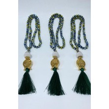 Janjanlı Yeşil Hediyelik Laleli Püsküllü Kristal Boncuklu 99 Lu Namaz Tesbihi ( Mevlüt-Sünnet-Hac-Umre)