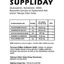 suppliday 60 Tablet Glukozamin Kondroitin Msm Hyaluronik Asit İçeren Takviye Edici Gıda