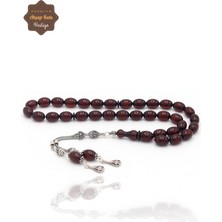 Midyat Nurtaş Gümüş Bordo Arpa Kesim Fırınlanmış Gümüş Püsküllü Sıkma Kehribar Tesbih 201023887
