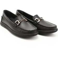 Kadın Siyah Tokalı Rok Hakiki Deri Comfort Loafer