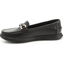 Kadın Siyah Tokalı Rok Hakiki Deri Comfort Loafer