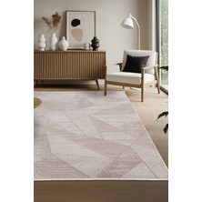 Leon LN003K Bej Halı Modern Desen Pamuk Taban Akrilik Tozuaz Salon Yatak Odası Koridor Halısı