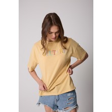 Kadın T-Shirt Sarı Culture Nakışlı Oversize Basic - 2508