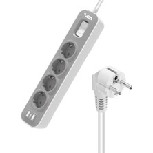 Vea VE-NOVA104 A Class 4'lü Anahtarlı 1.5 Metre Grup Priz 2 USB Akım Korumalı Priz 4000 Watt 16 Amper Uzatma Kablosu