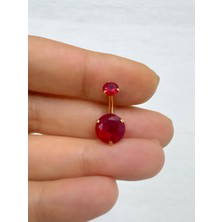 Ares Collection Cerrahi Çelik Büyük (10 mm ) Kırmızı Zirkon Taşlı Göbek Piercingi