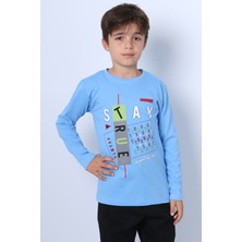 Erkek Çocuk Uzun Kollu Tshirt Stay True Baskılı Bisiklet Yaka E29