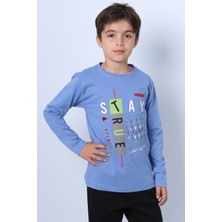 Erkek Çocuk Uzun Kollu Tshirt Stay True Baskılı Bisiklet Yaka E29