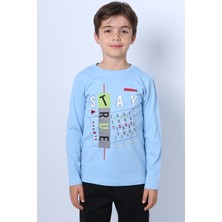 Erkek Çocuk Uzun Kollu Tshirt Stay True Baskılı Bisiklet Yaka E29
