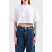 Emporio Armani  Pamuk Regular Fit Bisiklet Yaka Crop T Shirt Bayan T Shirt EW000897 AF12573 U0002