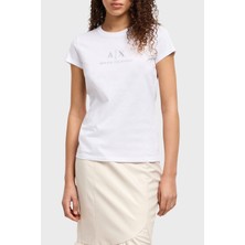 Armani Exchange Armani Exchage Taşlı  Pamuk Slim Fit Bisiklet Yaka T Shirt Bayan T Shirt XW000386 AF10354 U0002