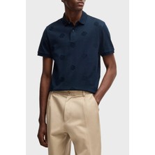 Boss Pamuklu Monogram Logo Baskılı Regular Fit Düğmeli Polo Yaka T Shirt Erkek Polo Yaka T Shirt 50532765 404