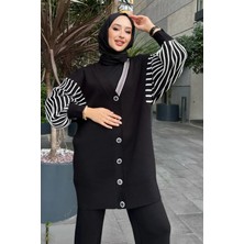 VELLARS Kolları Çizgili Kadın Triko Ikili Takım Balon Kol