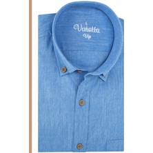 Varetta  Erkek Mavi Uzun Kollu Keten Efektli Cepli Pamuklu Gömlek