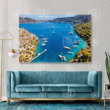 Göçek Koyu Ege Marmaris Dalyan Manzara Yat ve Tekne Deniz Turizm Yatay Kanvas Tablo