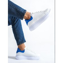 Hakiki Deri Sneaker Beyaz-Mavi Erkek Sneaker Spor Ayakkabı