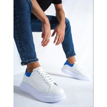Hakiki Deri Sneaker Beyaz-Mavi Erkek Sneaker Spor Ayakkabı