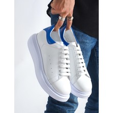 Hakiki Deri Sneaker Beyaz-Mavi Erkek Sneaker Spor Ayakkabı