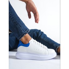 Hakiki Deri Sneaker Beyaz-Mavi Erkek Sneaker Spor Ayakkabı