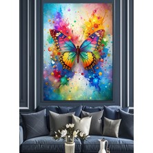 Mavi Sarı Kelebek Dekoratif Kanvas - Mdf Ahşap Tablo