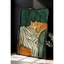 Artiera Soyut Kedi Sanatı Ahşap Çerçeveli Duvar Tablosu