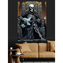 Gitar Çalan Iskelet Dekoratif Kanvas - Mdf Ahşap Tablo